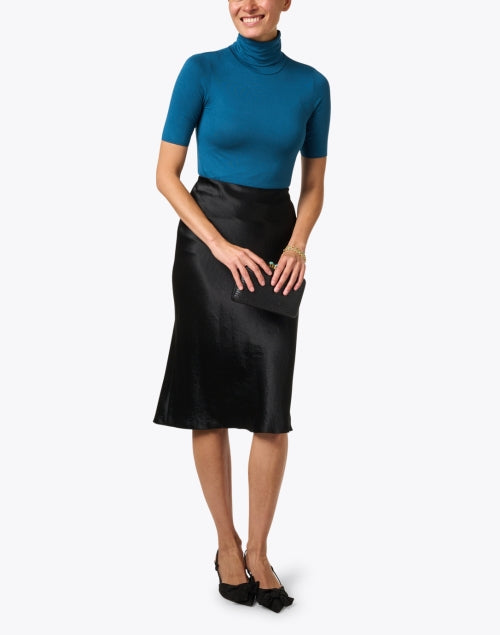 Elegant Black Satin Mid-Length A-Line Slip Skirt