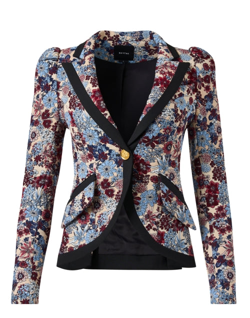 Stylish Floral-Printed Blazer with Puffed Shoulders and Flap Pockets