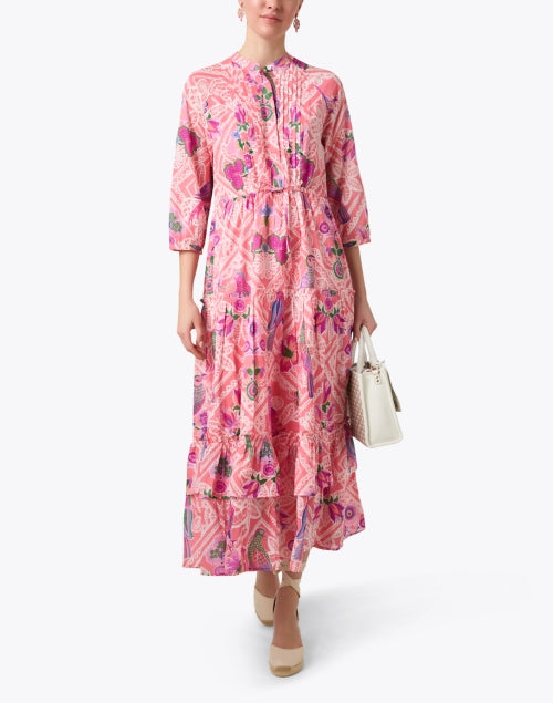 Bazaar Women's Fashionable Pink Printed Cotton Maxi Dress