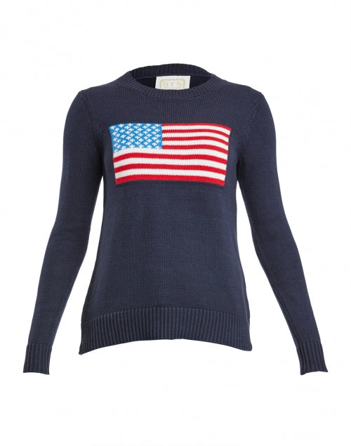 Navy Cotton American Flag Intarsia Knit Sweater for Summer