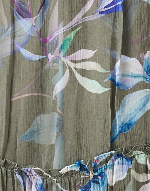 Vera Chiffon Dress with All-Over Green Floral Print