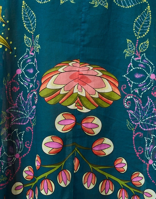 New Season Blue Cotton Shirt Dress with Multi Paisley Print
