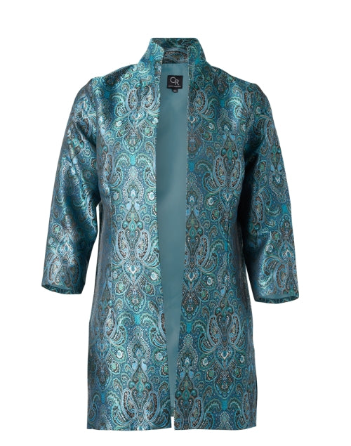Stylish Blue Paisley Woven Silk Rita Nottingham Jacket for Women
