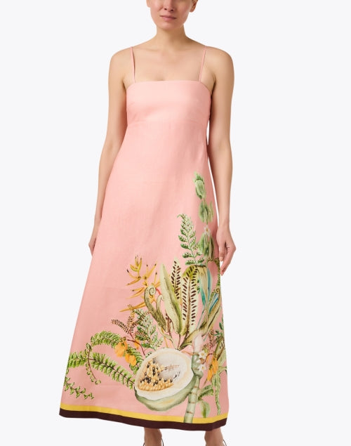 Gorgeous Pink Botanical Print 100% Linen A-Line Dress