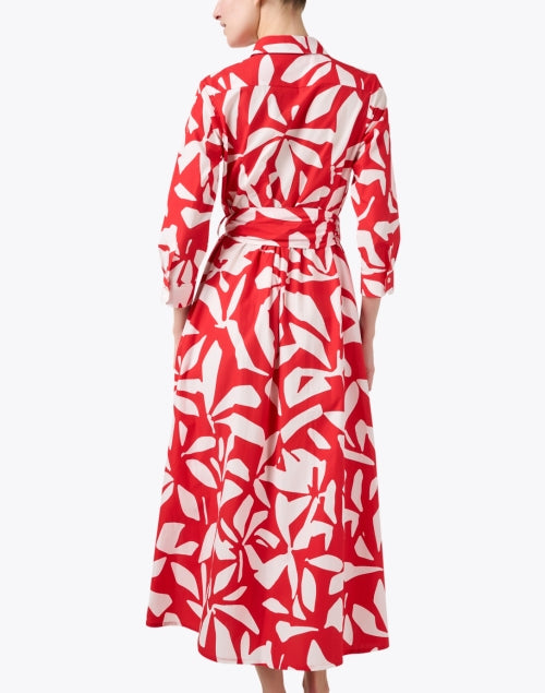 Red Printed Cotton Women's Shirt Style Maxi Dress