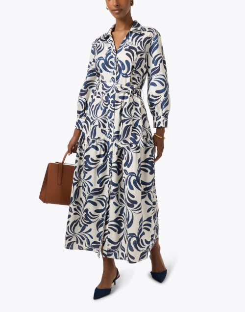 Stylish Blue and White Patterned Cotton Women's Shirt Dress for All Occasions