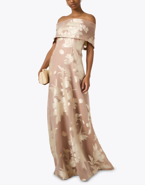 Lela Rose Deedie Beige Embroidered Formal Evening Dress