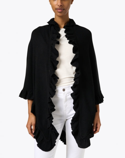 Signature Black Cashmere Ruffled Women's Shawl for Cool Weather