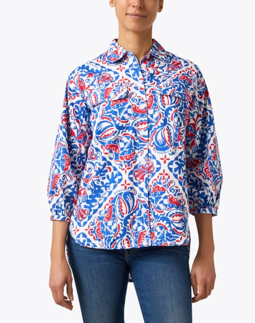 Stylish Riley Top in Red, White and Blue Print