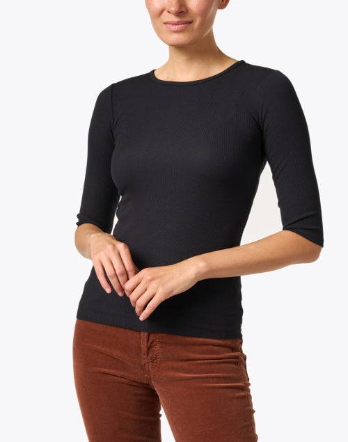 Classic Black Cotton Elbow Sleeve T - Shirt for All - Purpose Wardrobe