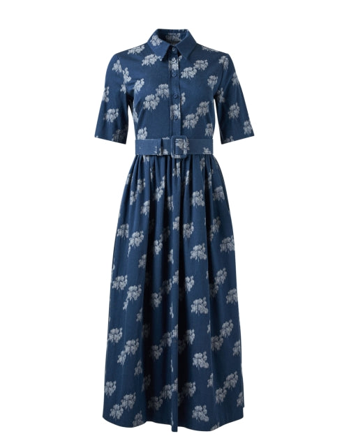Navy Floral Printed Women's Cotton Shirt Dress Ideal for Weekdays in London Style