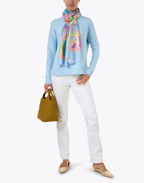 Stylish Surf Blue Cotton Sweater with Garter Stitch Design