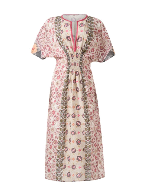 Stylish Naama Pink Cotton Floral Print Midi Dress