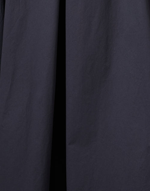 Navy Blue Crisp Cotton A-Line Women's Dress with Metallic Trim and Self-Tie Waist