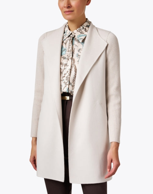 Elegant Beige Luxury Wool-Cashmere Blend Open-Front Coat