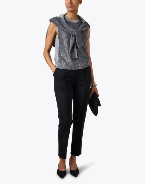 Stylish Grey Sequin-Embellished Knit Women's Top