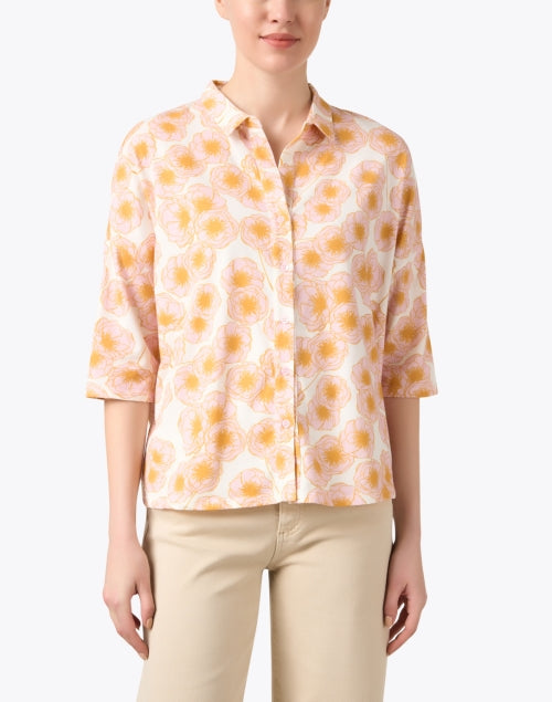 Stylish Orange and Pink Floral Patterned Men's Button - Front Shirt