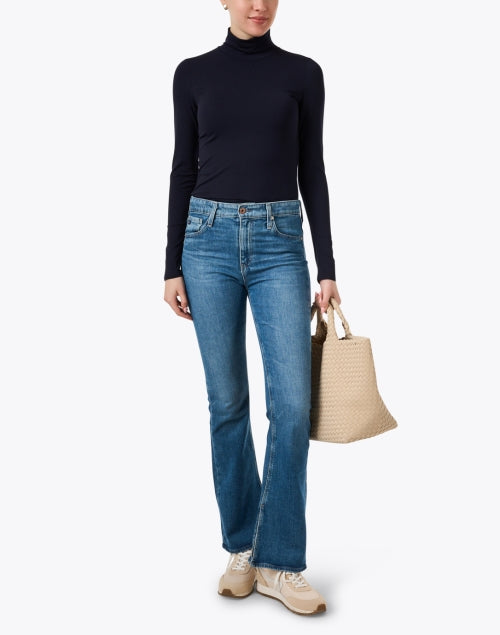 Stylish Navy Slim - Stretch Knit Mock Neck Top for Layering