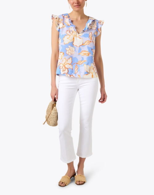 Ava Women's Blue Floral Patterned Cotton Blouse