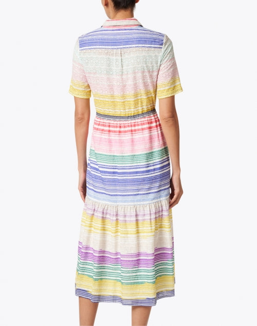 Vilagallo's Eveline Lightweight Multi - Stripe Short - Sleeve Midi Shirt Dress