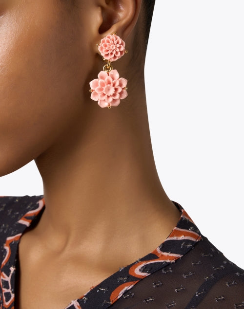 Kenneth Jay Lane Gold - Plated Enamel Pink Floral Clip - On Drop Earrings