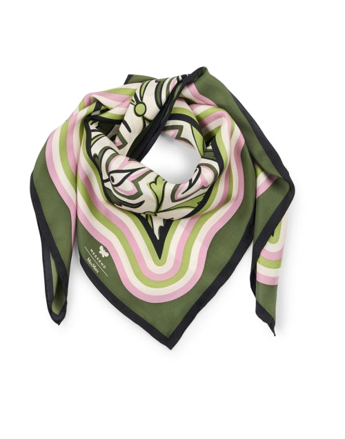 Weekend Max Mara Lightweight Silk Scarf with Art Deco Green and Pink Prints