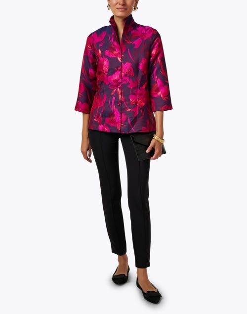 Stylish Ronette Pink Floral Pattern Silk Jacket for Women
