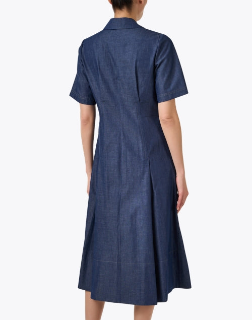 Stylish Indigo Dyed Cotton Chambray A-Line Shirt Dress