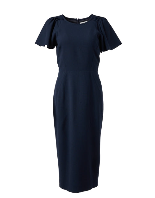 Sophisticated Navy Wool Crepe Delilah Midi Dress for Events