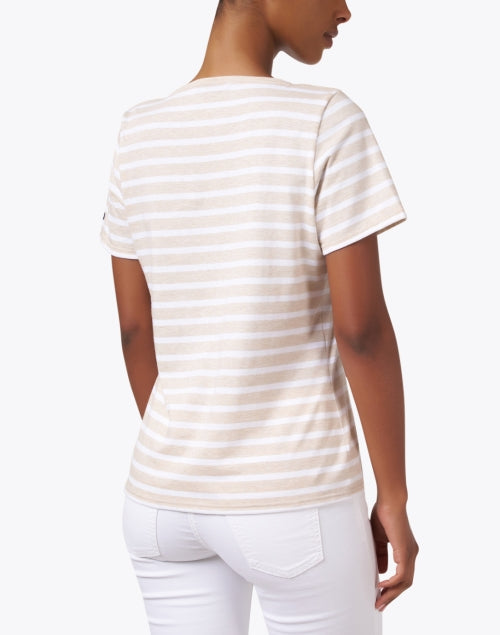 French-Crafted Etrille Beige and White Striped Short-Sleeve Cotton Crew Neck Tee
