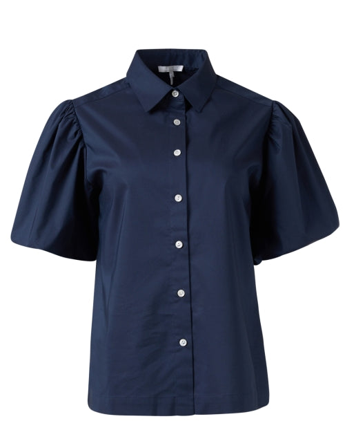 Navy Blue Angelina Puff Sleeve Women's Cotton Blend Blouse