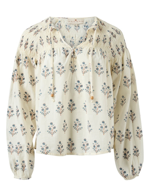 Stylish Carmen Ivory Block - Printed Cotton Women's Blouse for Warm Days