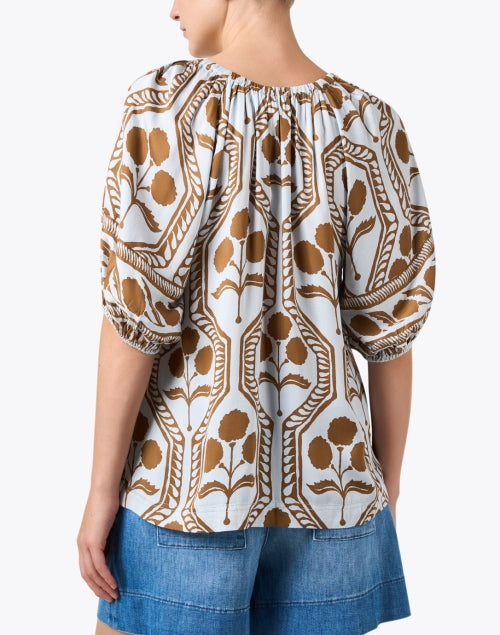 Stylish Isla Blue and Brown Patterned Women's Blouse