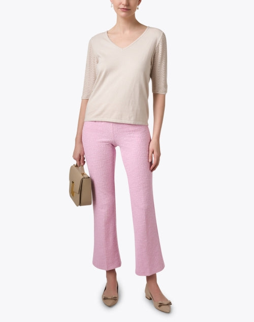 Caroline Beige Delicate Pointelle Knit Sweater for Women