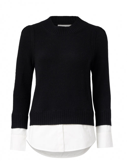 Eton Men's or Women's Black Wool and Cashmere Blend Knitted Sweater with a White Cotton - Poplin Underlayer