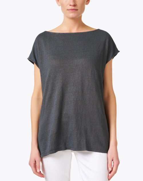 Stylish Black Lightweight Stretch Boatneck Short - Sleeve Shirt