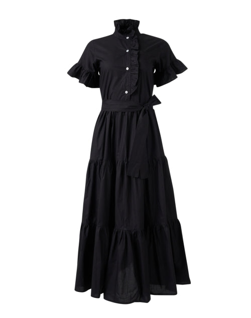 Victoria's Elegant Black Ruffled Maxi Cotton Dress for Women