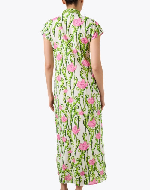 Stylish Pink and Green Printed Kaftan-Style Women's Dress