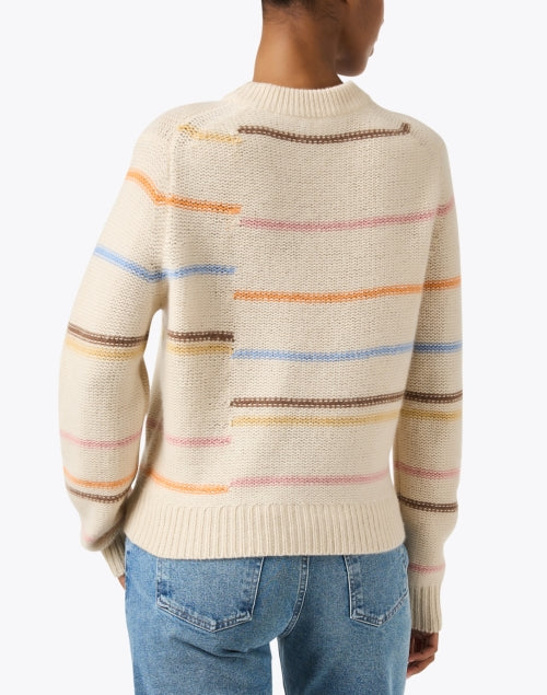 Beige and Colorful Multi - Stripe 100% Cashmere Women's Sweater