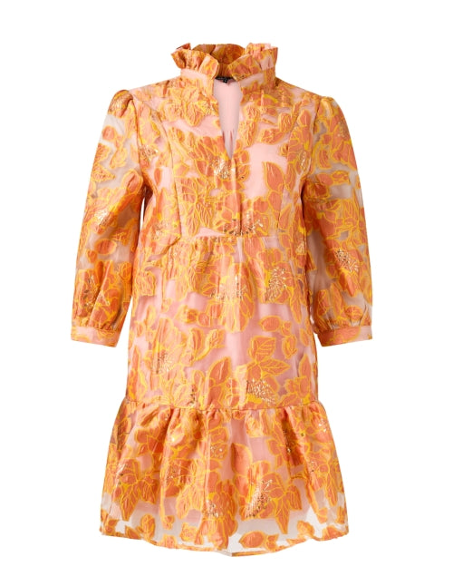 Stylish Emmerson Women's Floral Stretch Organza Dress in Yellow and Orange Shades