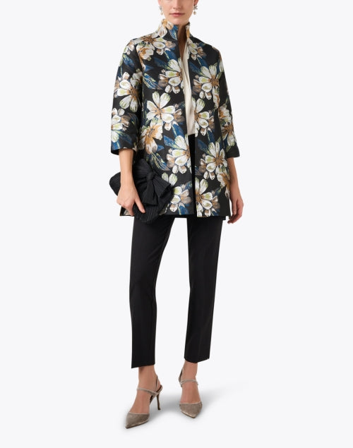Stylish Rita Black Floral Jacquard Longline Jacket for Special Events