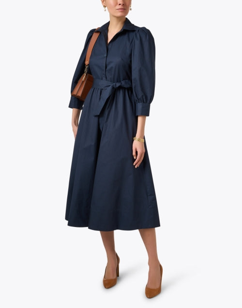 Navy Blue Rivoltine Women's Cotton Shirt Dress for Everyday Wear