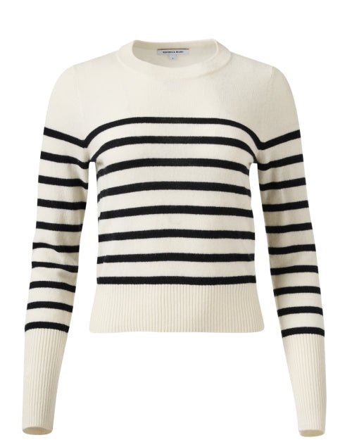 Veronica Beard Caleb All - Season Luxury 100% Cashmere Sweater with Classic Black and White Stripes