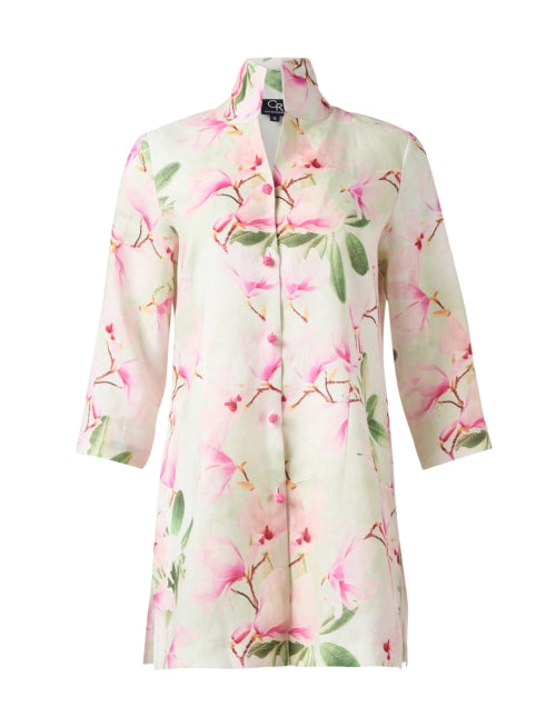 Rita Women's Pink Floral Patterned Linen Casual Jacket for Special Occasions