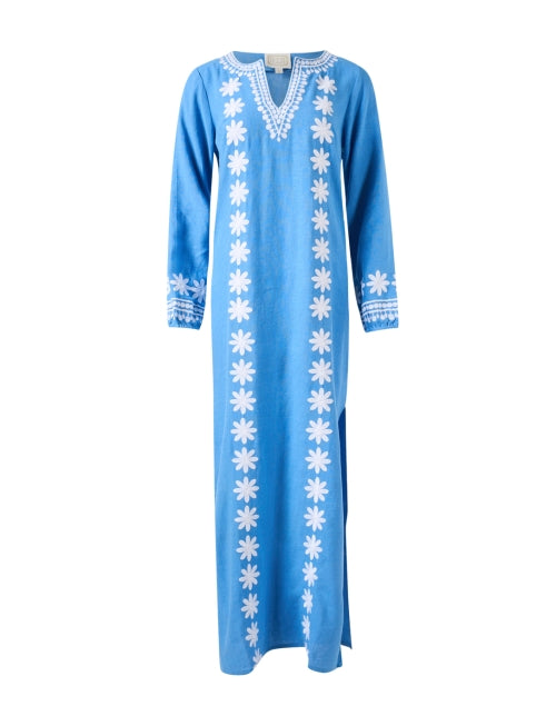 Exquisite Marina Blue Embroidered Women's Kaftan Dress for Getaways