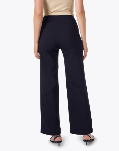 Navy Blue Stretchable Wide-Leg Pull-On Women's Trousers