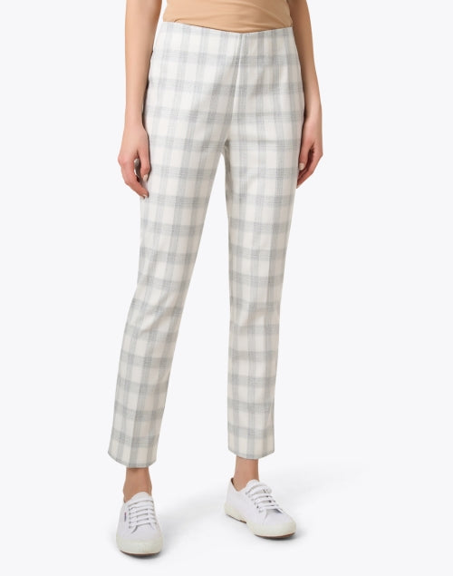 Annie Women's Pull On Straight Leg Grey Plaid Pants
