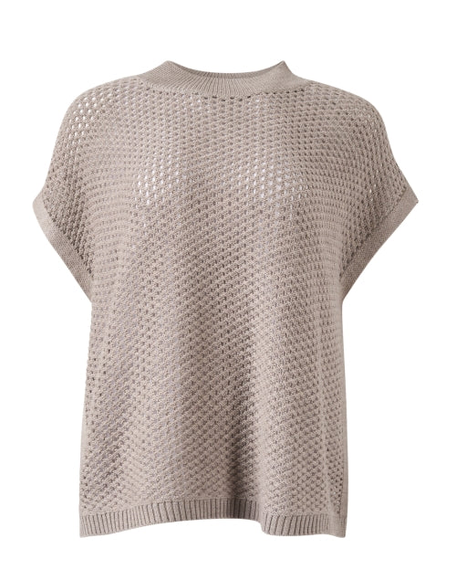 Stylish Taupe-colored Wool Short Sleeve Open Knit Sweater for Layering