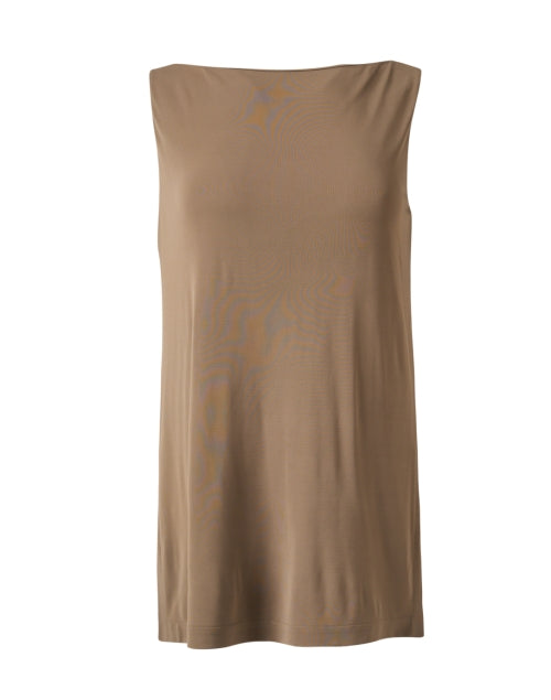 Elegant Taupe Stretch Jersey Sleeveless Longline Blouse