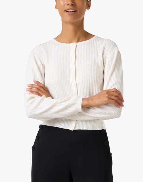 Gorgeous Ivory Sequin - Trimmed 100% Wool Aspen Cardigan